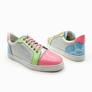 CHRISTIAN LOUBOUTIN Fun Viera Pink Glitter Low Top Sneakers Size 40 Lace Up